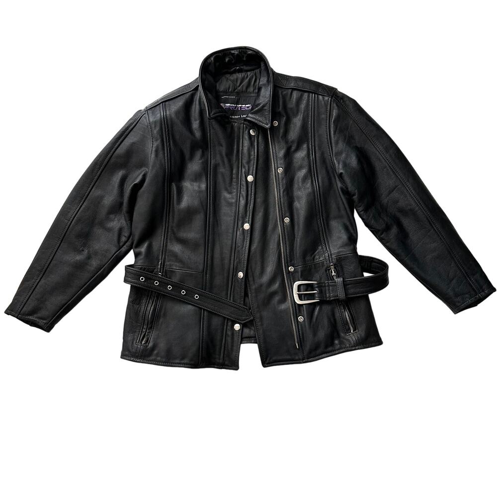 Protech Performance Leather USA Made Moto Biker Lined Belted Black Jacket wmn S - Picture 2 of 9